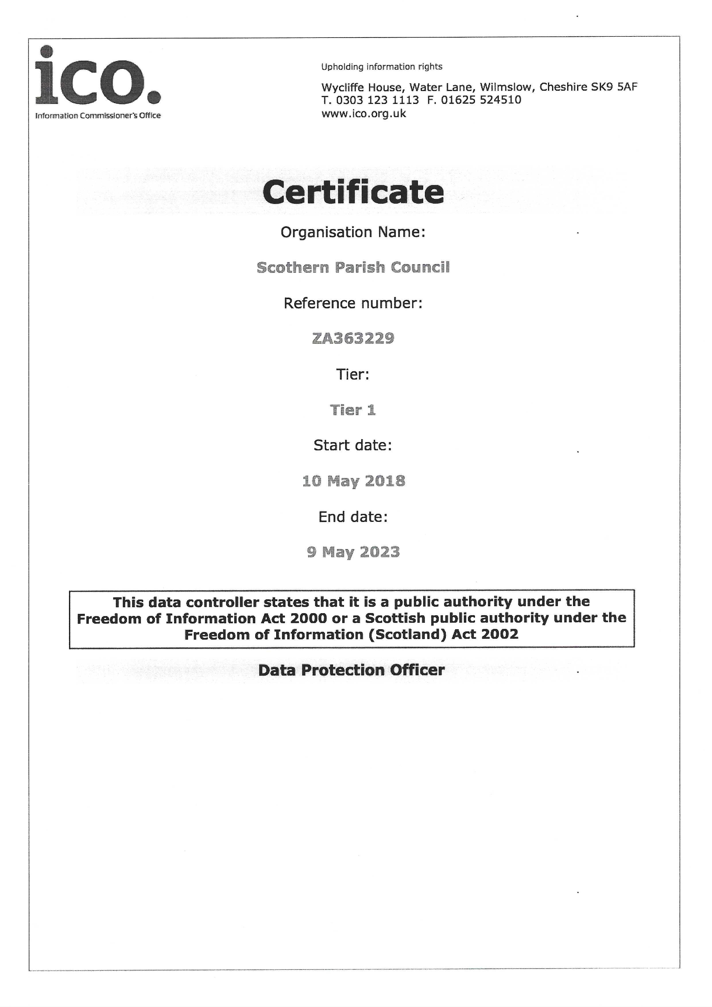 ICO Certificate 2018-2023