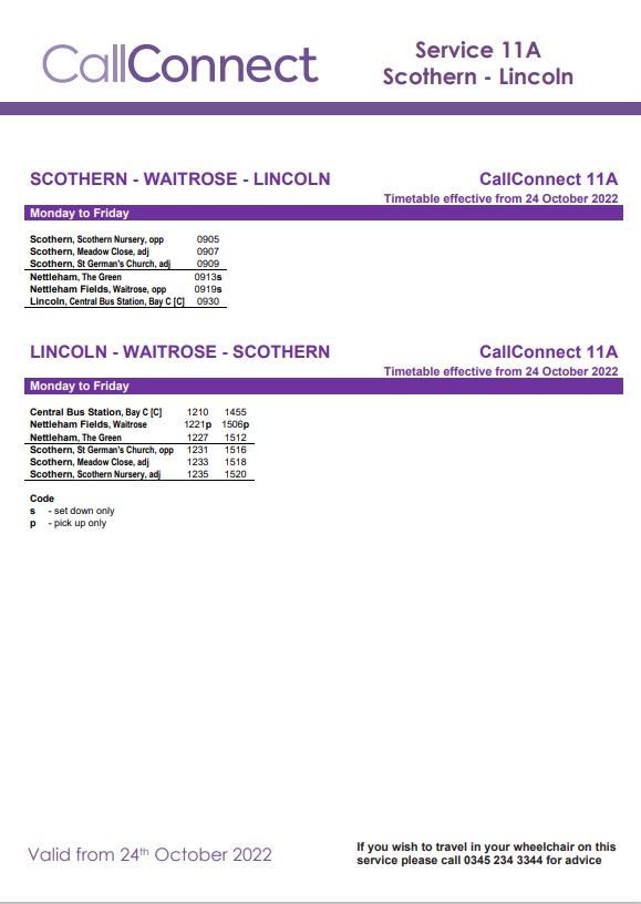 Call Connect timetable